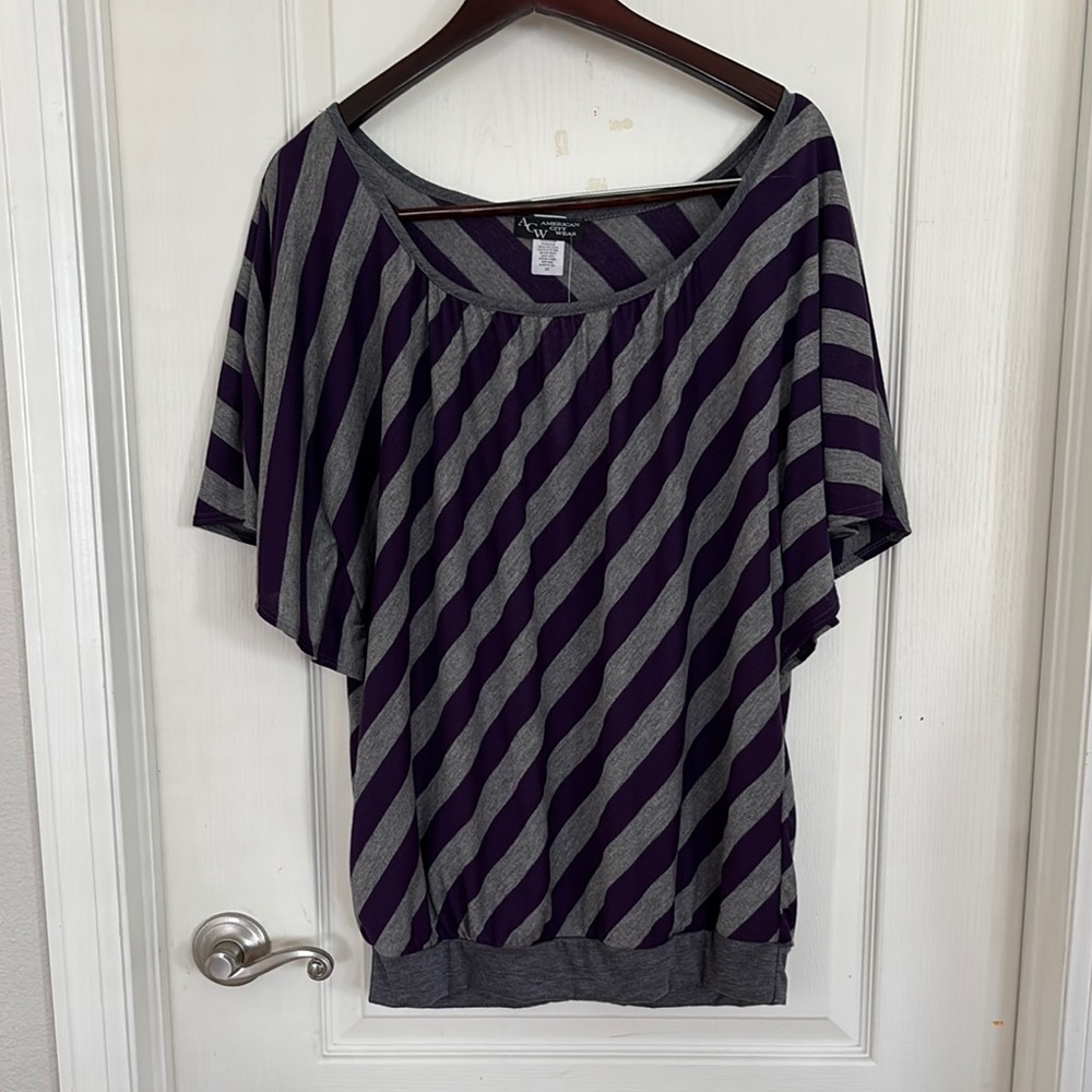NWT Purple and Gray Striped Women's Top